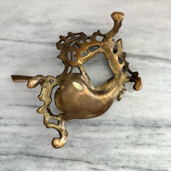 Vintage Solid Brass Art Nouveau Style Inkwell Footed Ornate Victorian Desk Gold - Picture 7 of 7